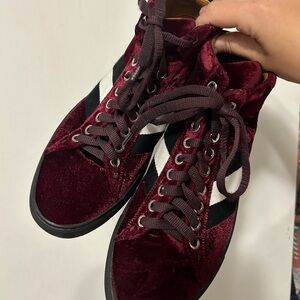 RARE Bally Mens Women’s Sneakers Red Hedern Velvet High Top Sneaker Size…